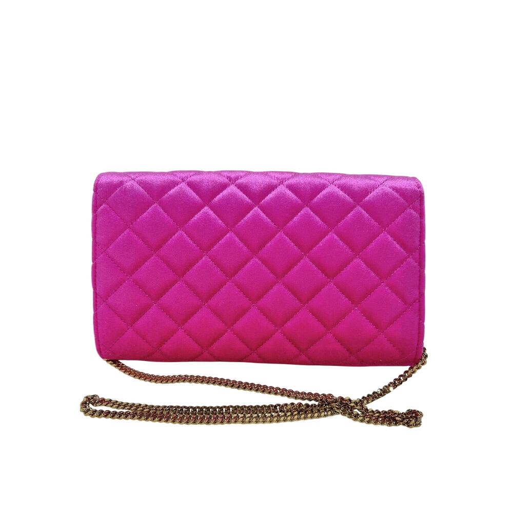 Versace La Medusa Velvet Quilted Leather Wallet On Chain Clutch Fuchsia NWT - Picture 2 of 12